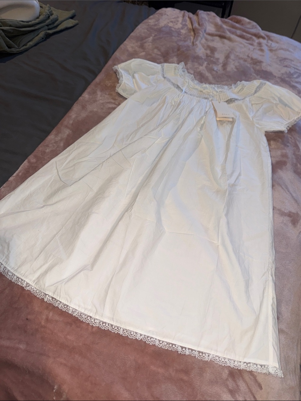 White Lace-Trim Girls' Nightgown Pajama